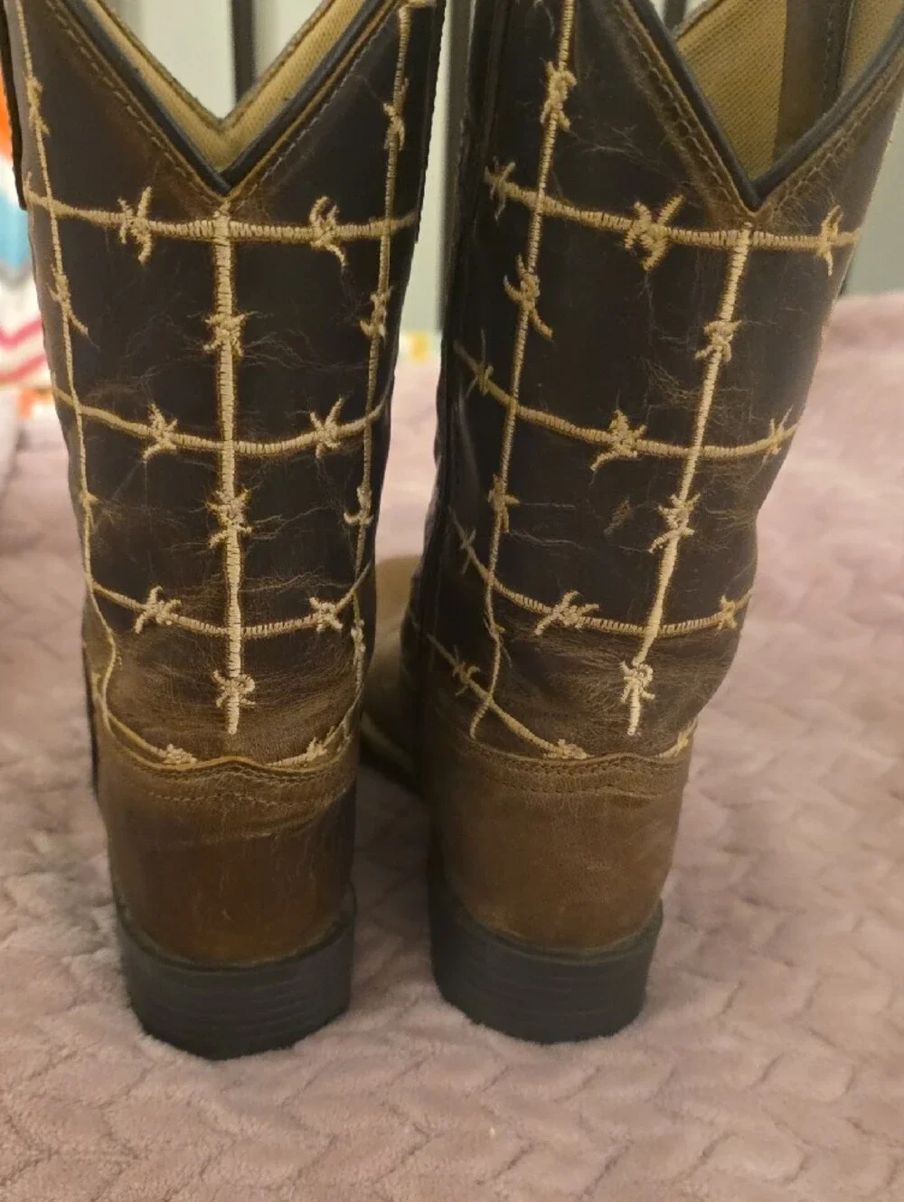 Kids Brown Western Stitch-Detail Cowboy Boots